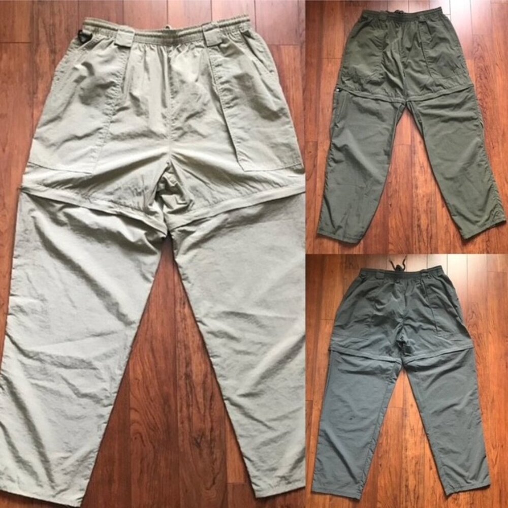 Men Lot of 3 World Wide Sportsman Fishing Convertible Pants Sz L Gray Green &Tan